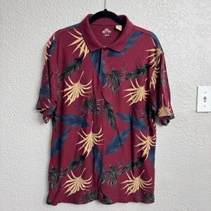 90’s Arrow Men’s Burgundy Palm and Feather Polo - Size L